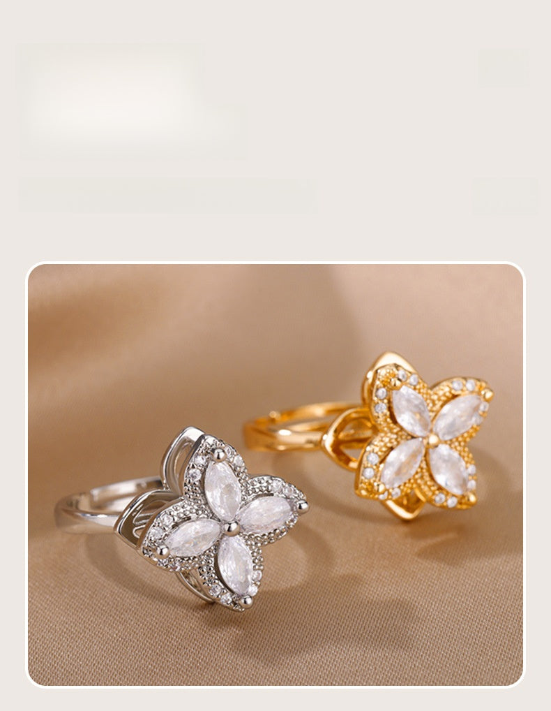 New Rotatable Zircon Flower Open Ring for Women, Unique Design Stress Relief Ring Wholesale