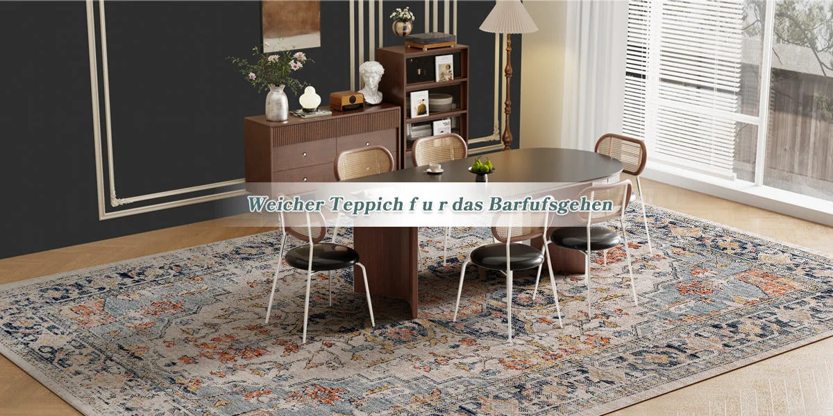 Orhopui vintage boho design, washable area rugs non-slip rugs for living room bedroom traditional woven rugs stain resistant