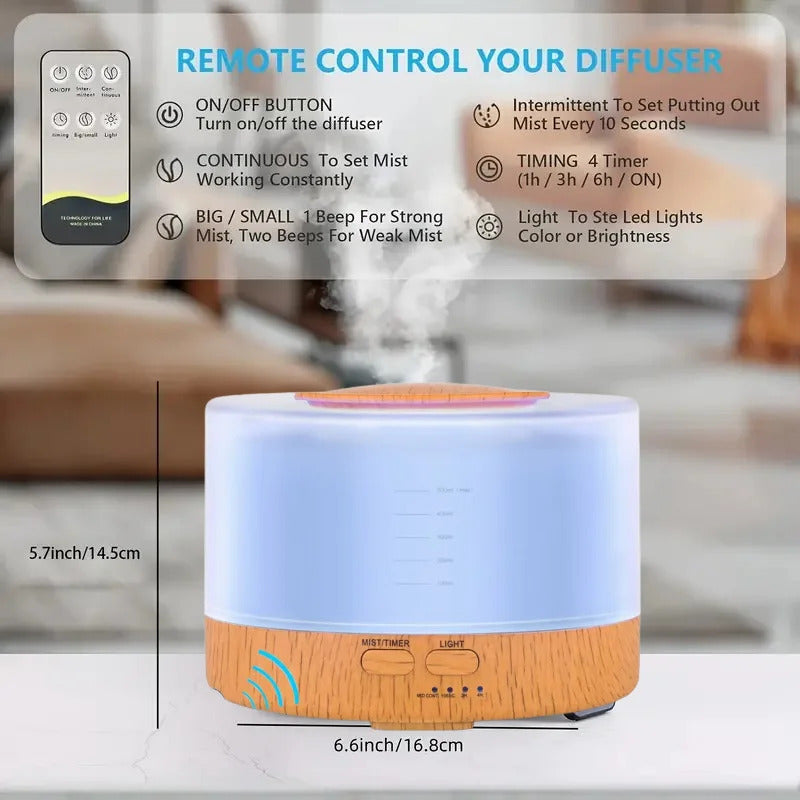 6 Essential Oils! 500ML WiFi-Controlled Aroma Diffuser - 7 Color LED Humidifier for Large Rooms | Ultrasonic Quiet Operation