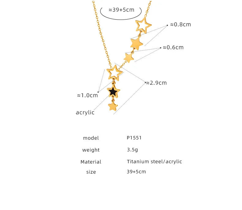 Trendy Star Pendant Necklace for Women High Quality Stainless Steel Gold Plated Chain Black Acrylic Fashion Jewelry Accesories