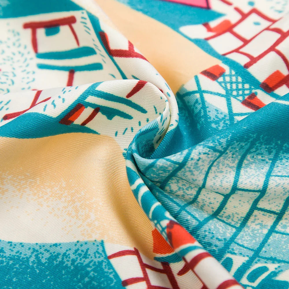 130x130CM Twill Silk Square Scarf Animals Print Women Scarves&Wrap Giraffe Neckerchief Spanish Large Bandana Neck Shawl Wraps