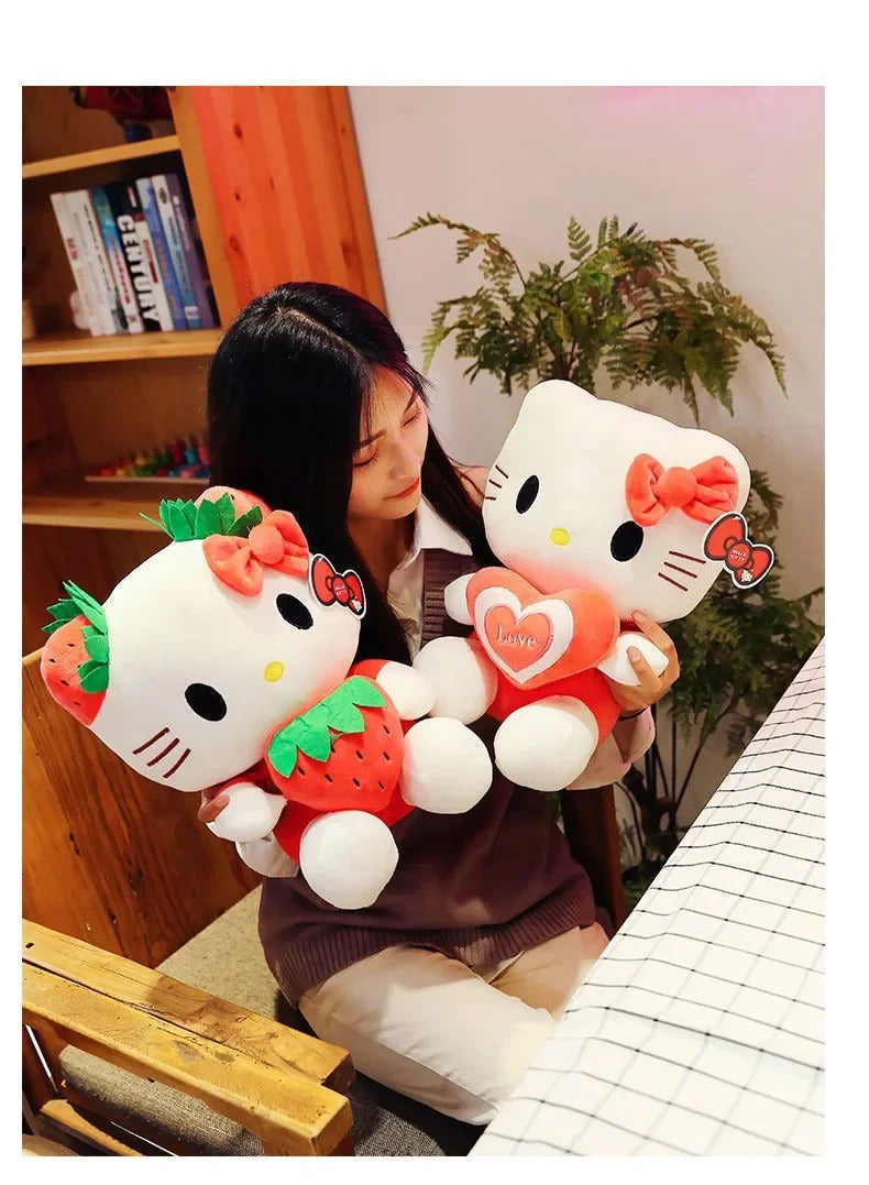 22cm Sanrio KT Cat Plush Toys Kawaii Strawberry KT Cat Plush Doll Home Decor Plushie Toy Girl Birthday Gift