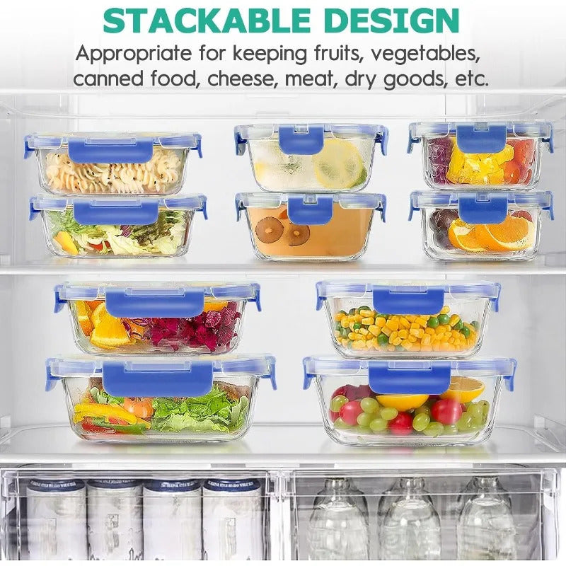 34pcs Glass Food Storage Containers with Lids Set, Airtight Glass Meal Prep Containers (17 Containers & 17 Lids), Leak Proof