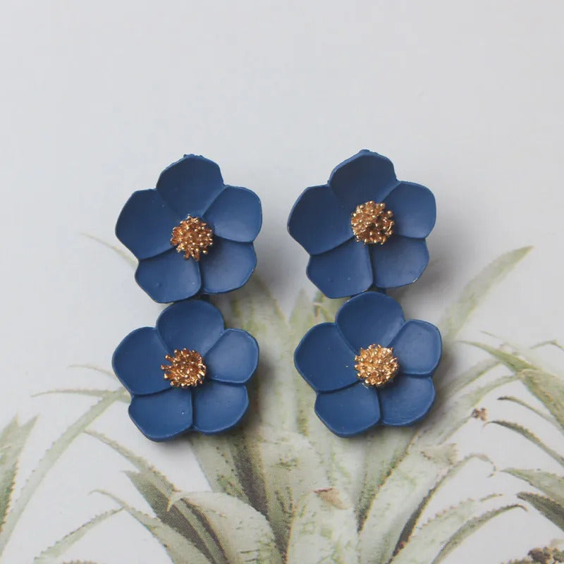 Korean New Double-layers Flower Drop Earrings for Ladies Exaggerated Women Floral Earrings Fashion Jewelry aretes de mujer