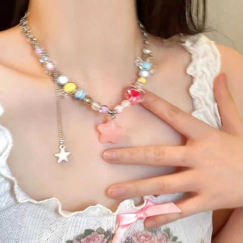 2025New Dopamine Color Apple XINGX Beaded Necklace Internet Celebrity Light Luxury Minority Summer Colorful Clavicle Chain