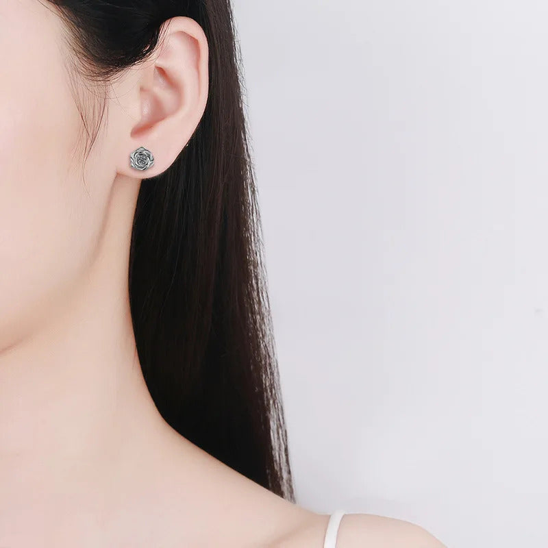 S925 Sterling Silver Moissanite Rose Earrings – Dainty & Elegant