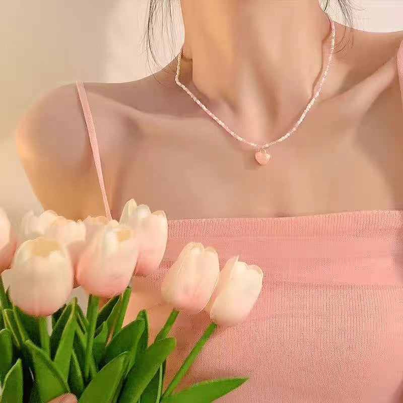 Candy-Colored Dopamine Necklace for Women All-Match Special-Interest Design Beaded Clavicle Chain Sweet Cool Hot Girl Necklace Online Influencer Jewelry