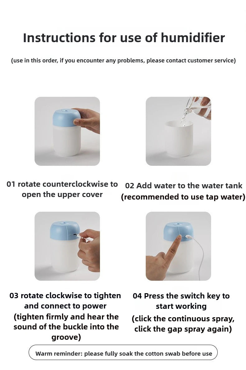 300ml Portable Air Humidifier Aroma Oil Humidificador for Home Car USB Cool Mist Sprayer with Colorful Soft Night Light Purifier