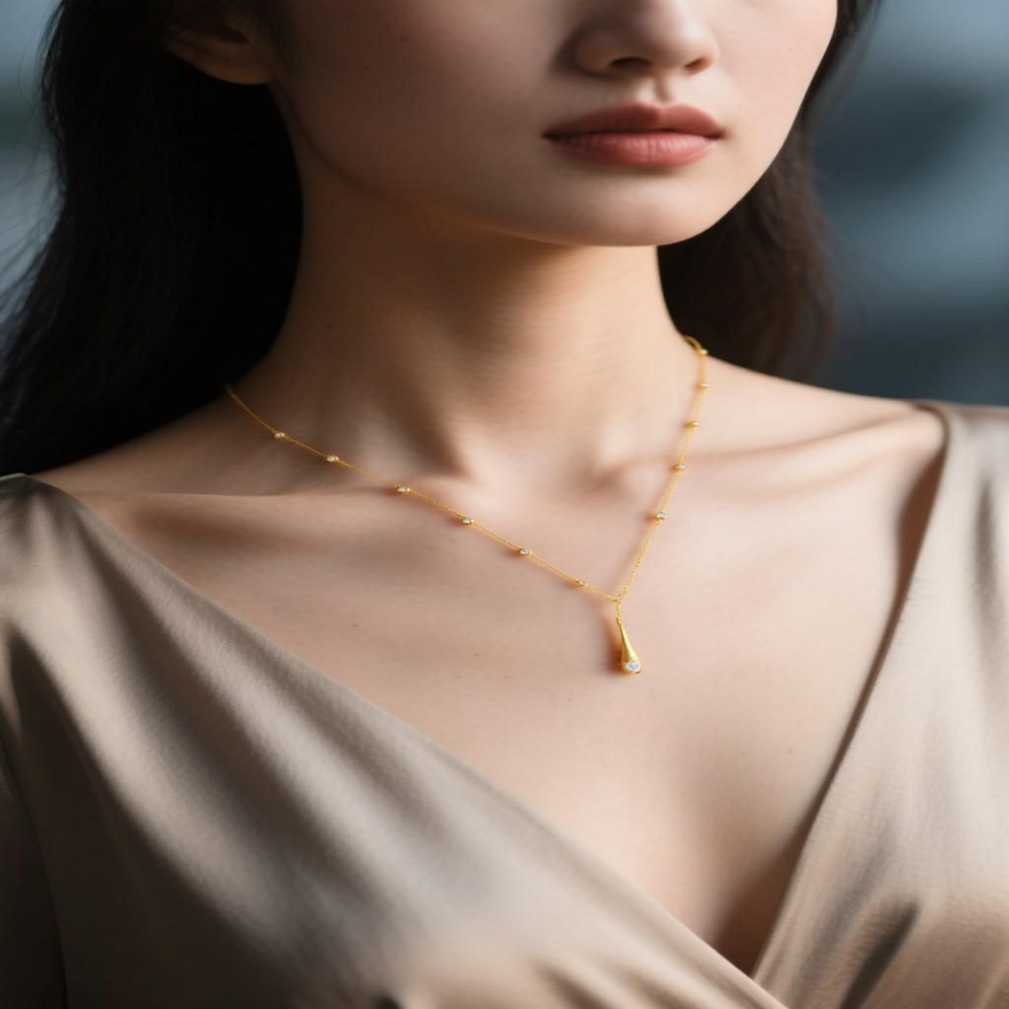 925 Sterling Silver Gold Water Drop Choker Necklace | High - End Niche INS Elegant Jewelry for Women