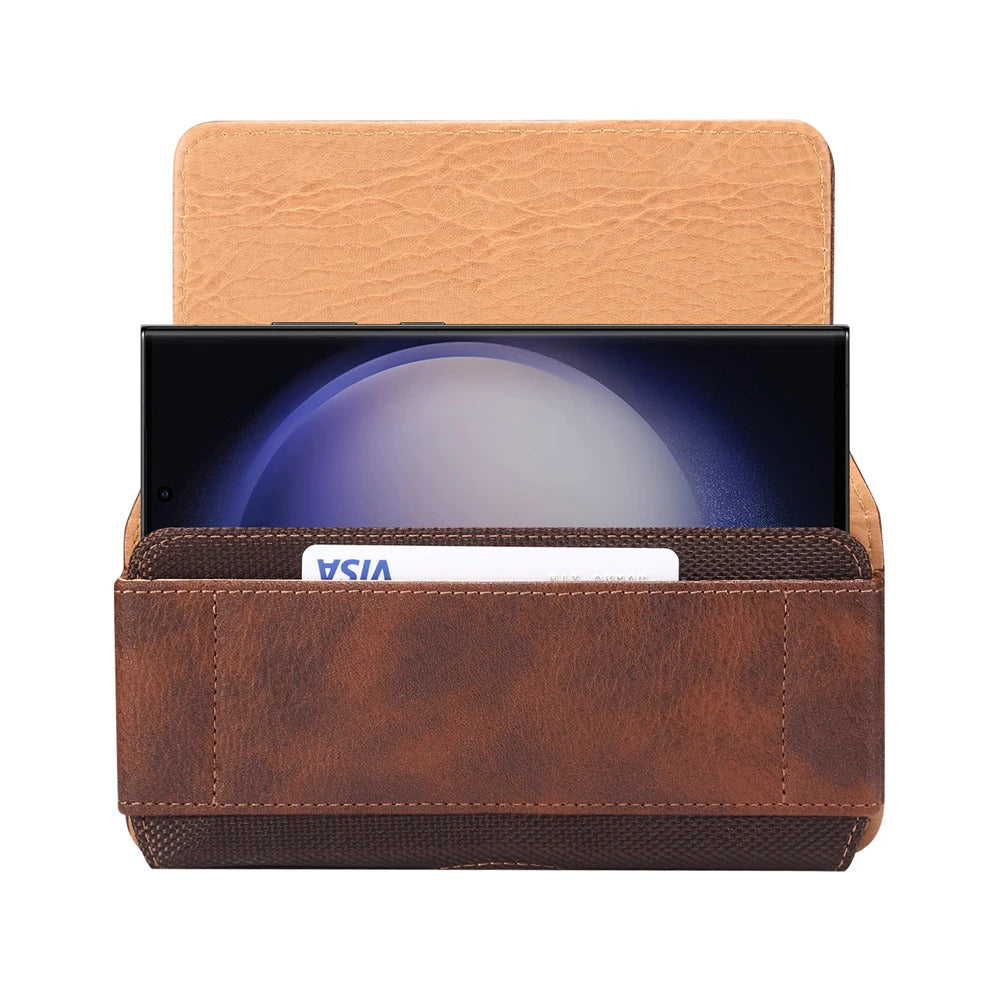 Universal Leather Mobile Phone Waist Bag For iPhone 15 14 13 12 Pro Max Samsung Huawei Xiaomi Men Belt Clip Cover With Card Slot
