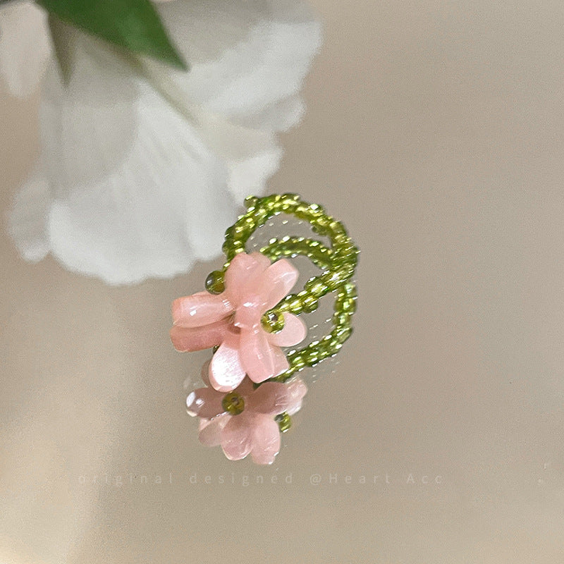 Violet Flower Elastic Beaded Ring for Women 2025 Spring Summer Korean Style Index Finger Ring Dopamine Bestie Layered Ring