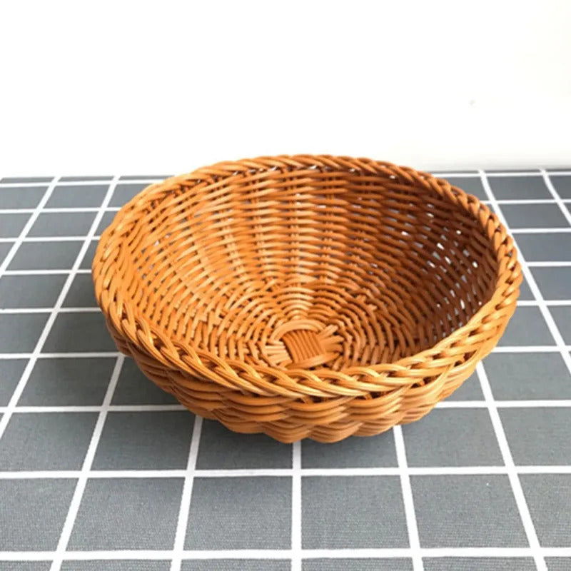 Round Natural Fruit Baskets Food Storage Bowl Decorative Rattan Wicker Serving Basket For Dessert Snacks Bread Baskets 22/25cm