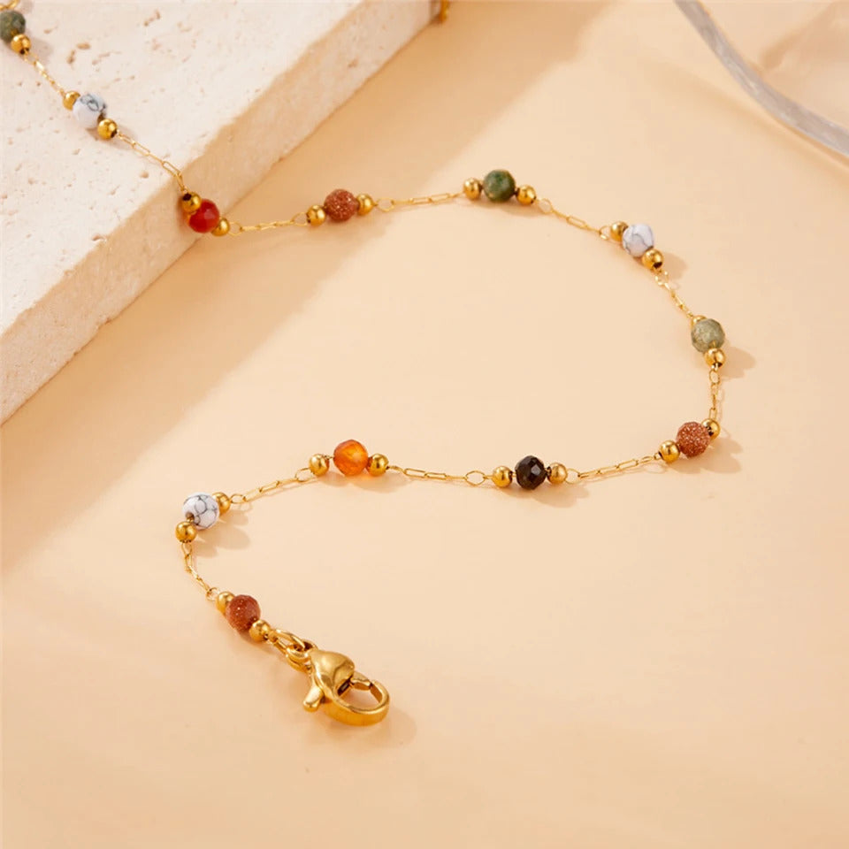 Yupsk 316L Stainless Steel Colorful Beads Chain Bracelet Necklace for Women Girls Retro Stylish Thin Bracelet Jewelry Gift