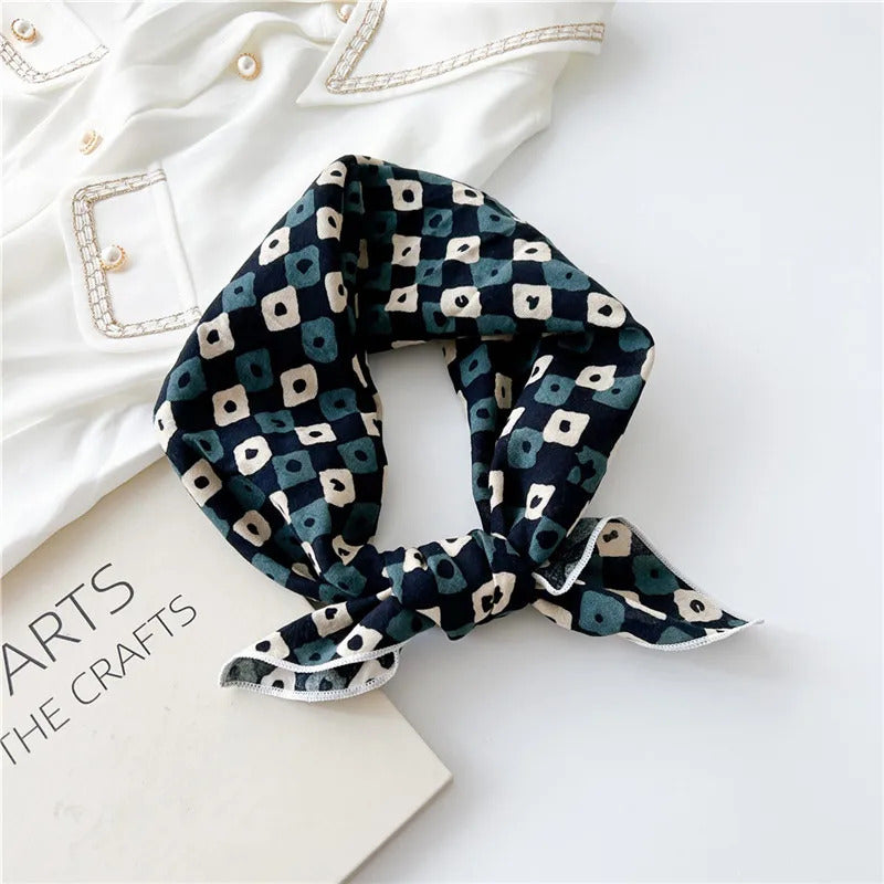 Cotton Linen 55cm Square Scarf Women Kerchief Flower Print Geometric Neckerchief Scarves  Headwrap Bandanas Hairband Headbands