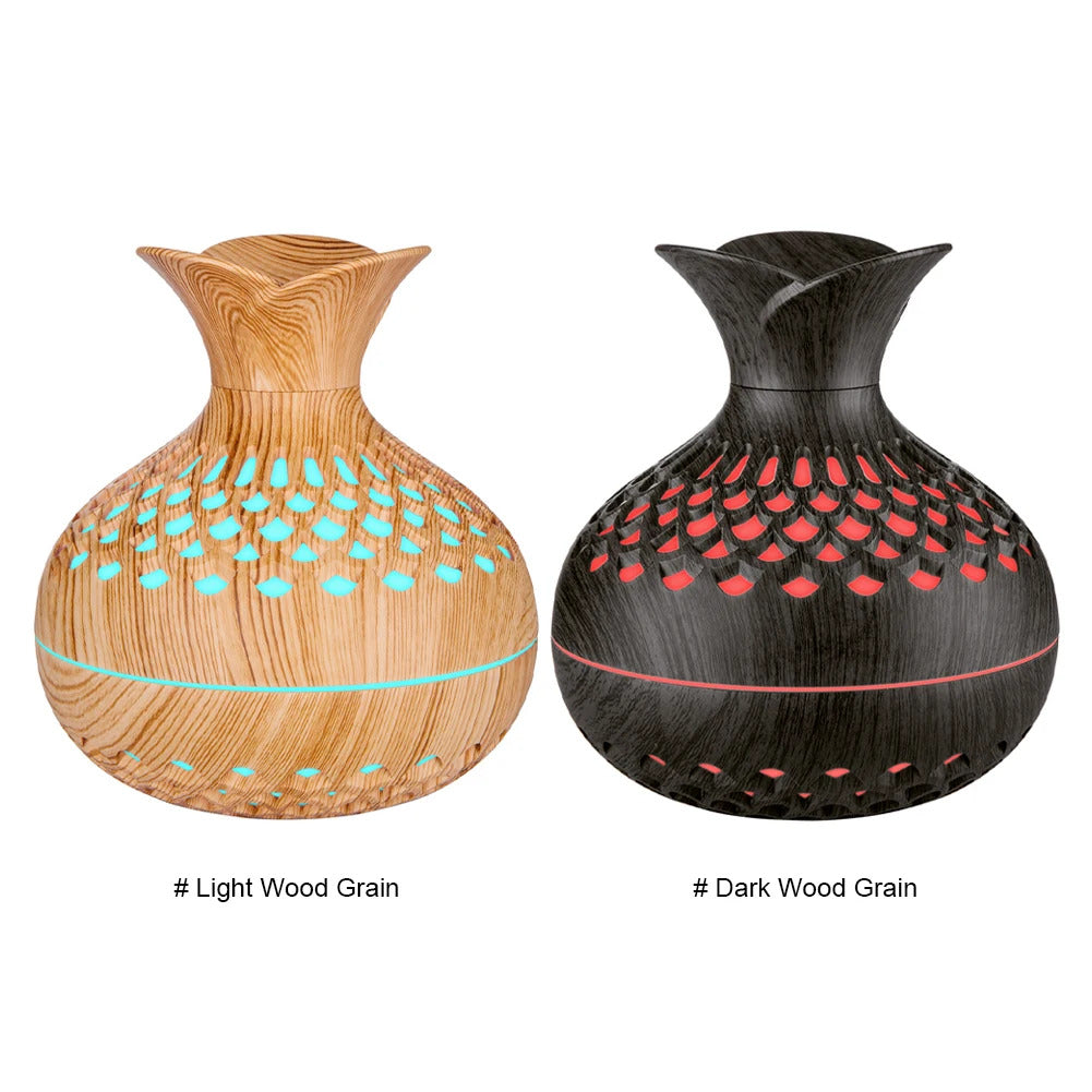 300ML Wood Grain Flower Humidifier Silent Aromatherapy Diffuser USB Rechargeable Mini Air Humidifier with Colorful Night Light