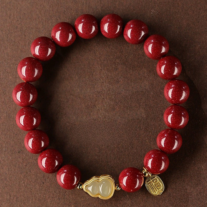 Purple Gold Sand Cinnabar Jade Gourd Bracelet for Men and Women Cinnabar Fortune Pendant Bracelet