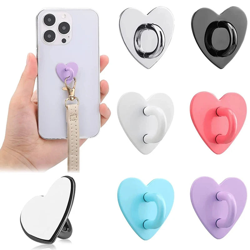 Kawaii Adhesive Metal Heart Phone Charm Holder Mobile Phone Case Finger Ring Stand Hook Buckle Clasp Bear Keychain Pearl pendant