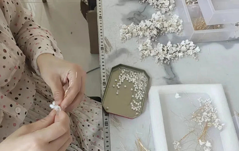 SLBRIDAL Handmade Luxury Rhinestones Crystal Pearls Ceram Flower Bridal Tiara Wedding Bridesmaids Crown Women Hair Jewelry