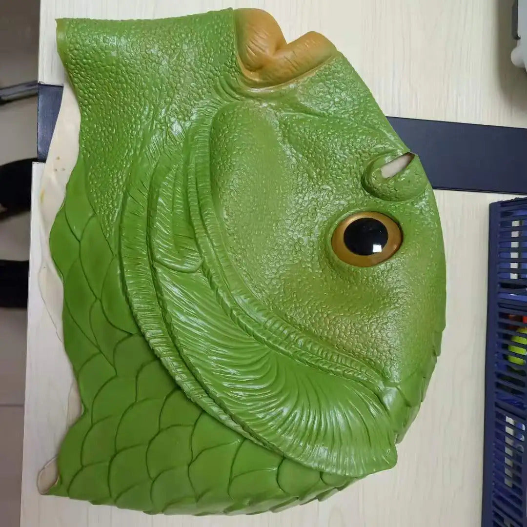 Hip Hop Animal Green Head Fish Mask Head Cover Halloween Green Fish Man Green Fish Head Monster Mask Performance Head Jewelry