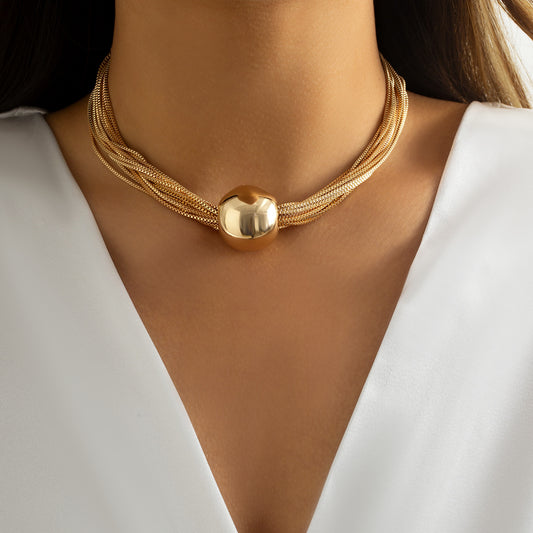 Cross-Border Exaggerated Punk Multi-Layer Chain Stacked Necklace Simple Niche Geometric Ball Personality Choker Necklace