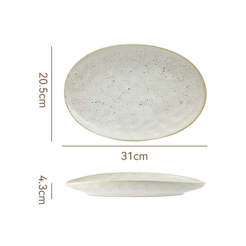 Vintage Coarse Pottery Oval Ceramic Long Plate Restaurant Home Large Capacity Personalized Fish Plate Sushi Pastry Dessert Display Plate
