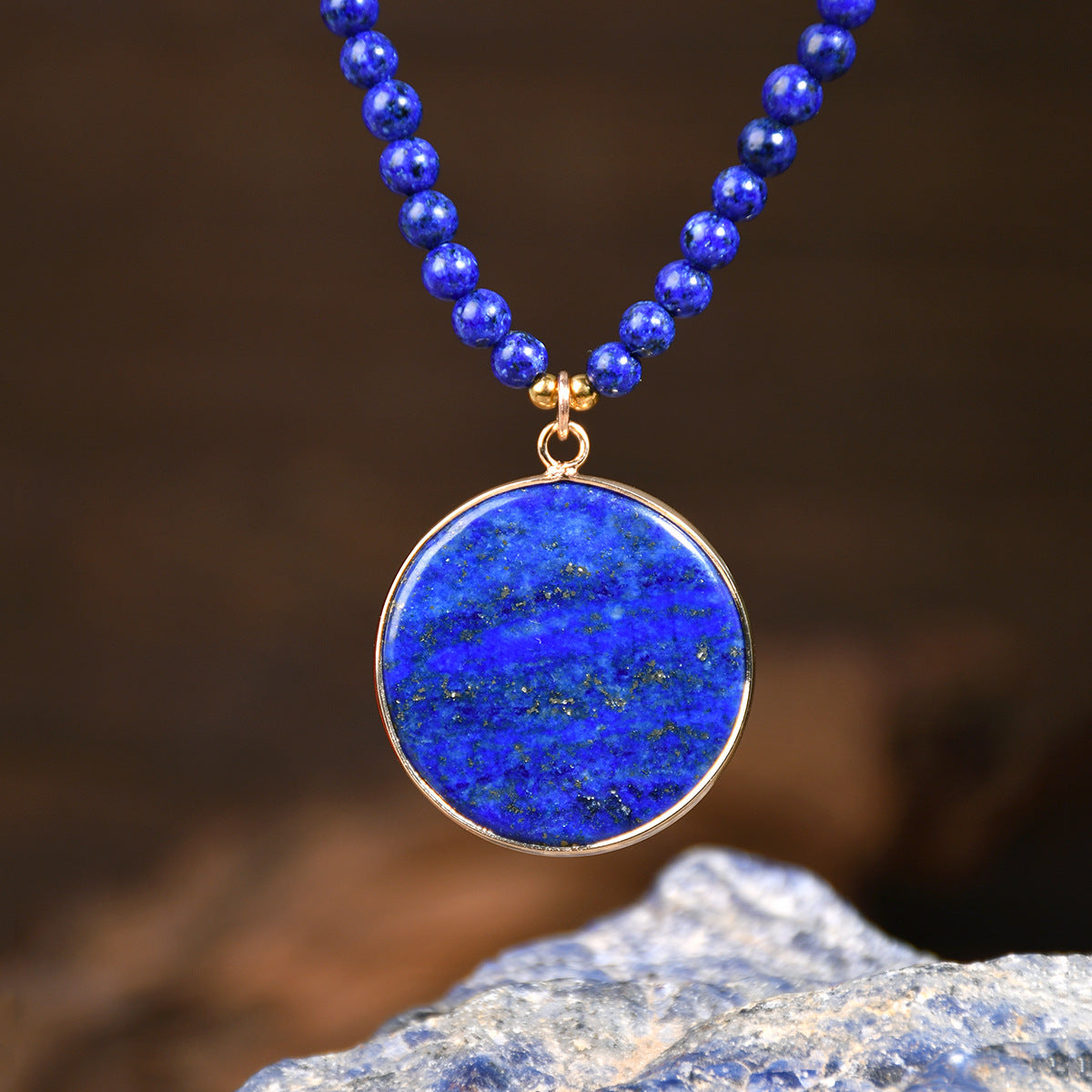Lapis Lazuli Beaded Necklace for Women, Light Luxury High-End Water Drop Pendant Necklace Jewelry