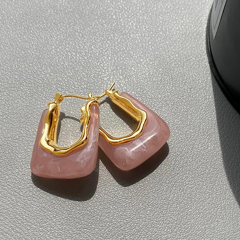 Green Pink Transparent Resin Earrings For Women Girls Geometric Irregular Stud Earrings 2023 New Trendy Ear Jewelry for Party