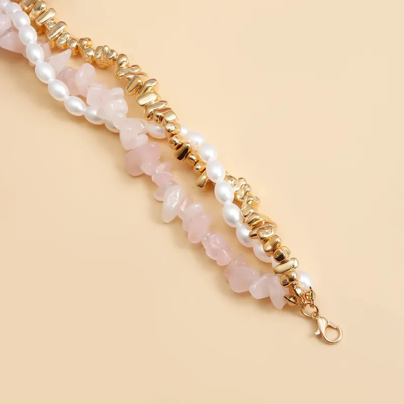 LATS Fashion Vintage Heart Pendant Necklace for Women Female Boho Irregular Beaded Cross Crystal Chain Jewelry