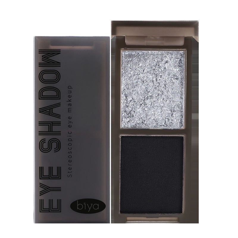 Makeup Biya Biya Cool Pink and Black Two-Color Eye Shadow Plate Shimmer Matte Flash Low Saturation Earth Color Smoky Makeup