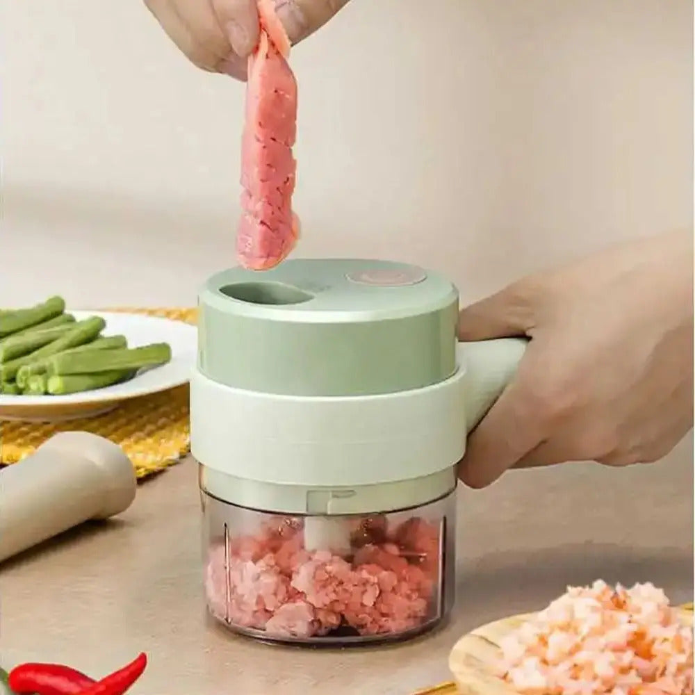 Plastic Electric Vegetable Cutter Set Handheld with Brush Garlic Cutter Anti-splash cup 4 in 1 Vegetable Cutter Kitchen Tools