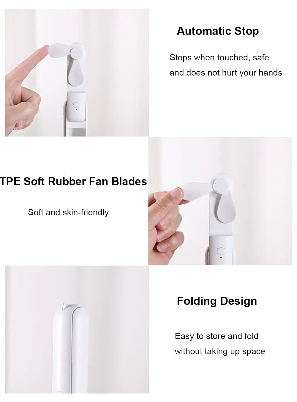 Portable Mini Fan 2000mAh USB Rechargeable 3 Speed Handheld Foldable Fan Hand Held Small Pocket Travel Fan with Handy Power Bank