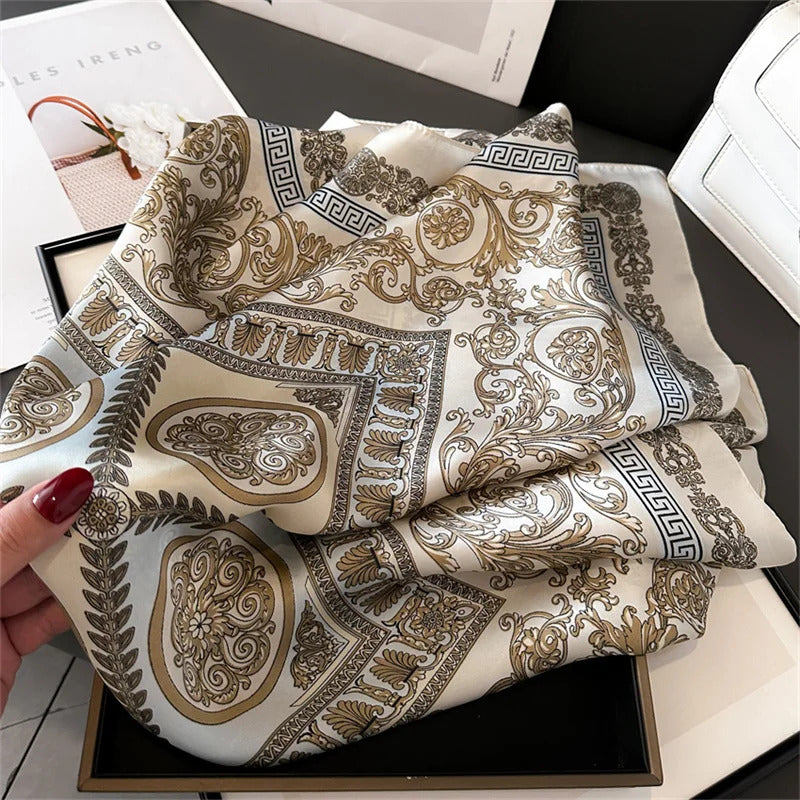 2025 New Fashion 70X70cmPrinted Women's Scarf Pashmina Silk Scarf Square Shawl Decorative Headband Neck Luxury Design Bandana