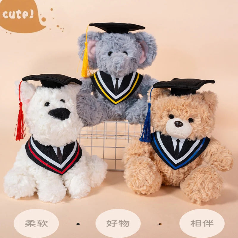 25cm Cute 2025 New Graduation Capybara Plush Doll Doctor Cap Bear Elephant West Highland Animal Stuffed Home Decor Gift For Kids