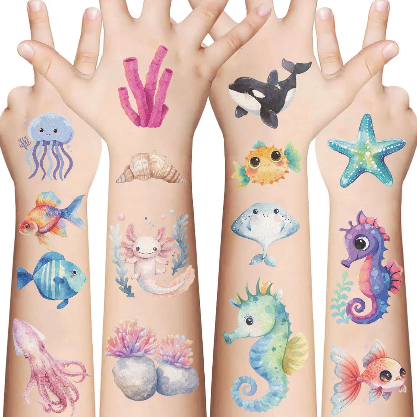 10 Sheets Sea Animals Tattoo Sticker Temporary Fake Tattoo Arm Hands Body Waterdichte Tatouages Pour Gift Kids Toys