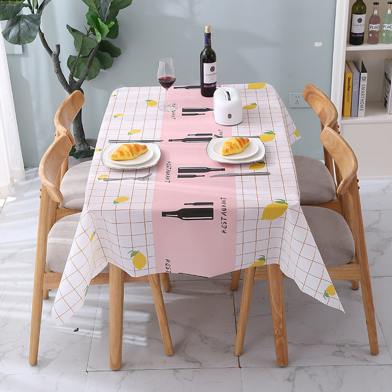 Nordic Style Warm High Temperature Resistant Tablecloth Ins Tablecloth Waterproof Oil-Proof Disposable High-Grade PVC Plaid Dining Table Cloth Liner