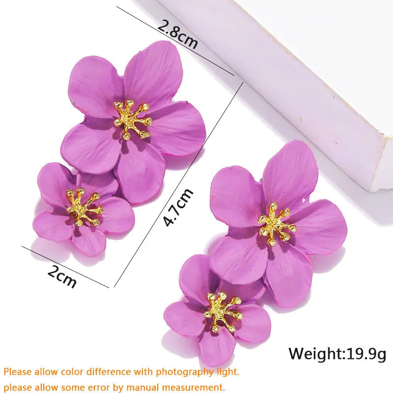 Korean New Double-layers Flower Drop Earrings for Ladies Exaggerated Women Floral Earrings Fashion Jewelry aretes de mujer