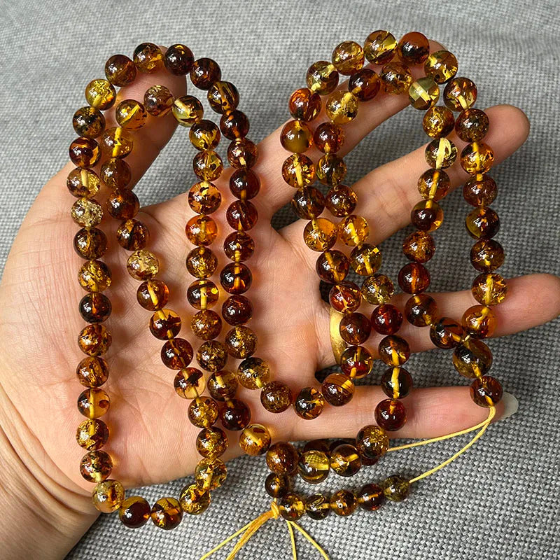 6mm-9mm Original Amber Bracelet for Men Women Unique Diy Flower Beads Rosary Long Necklace Baltic 2025 New Natural Stone Jewelry
