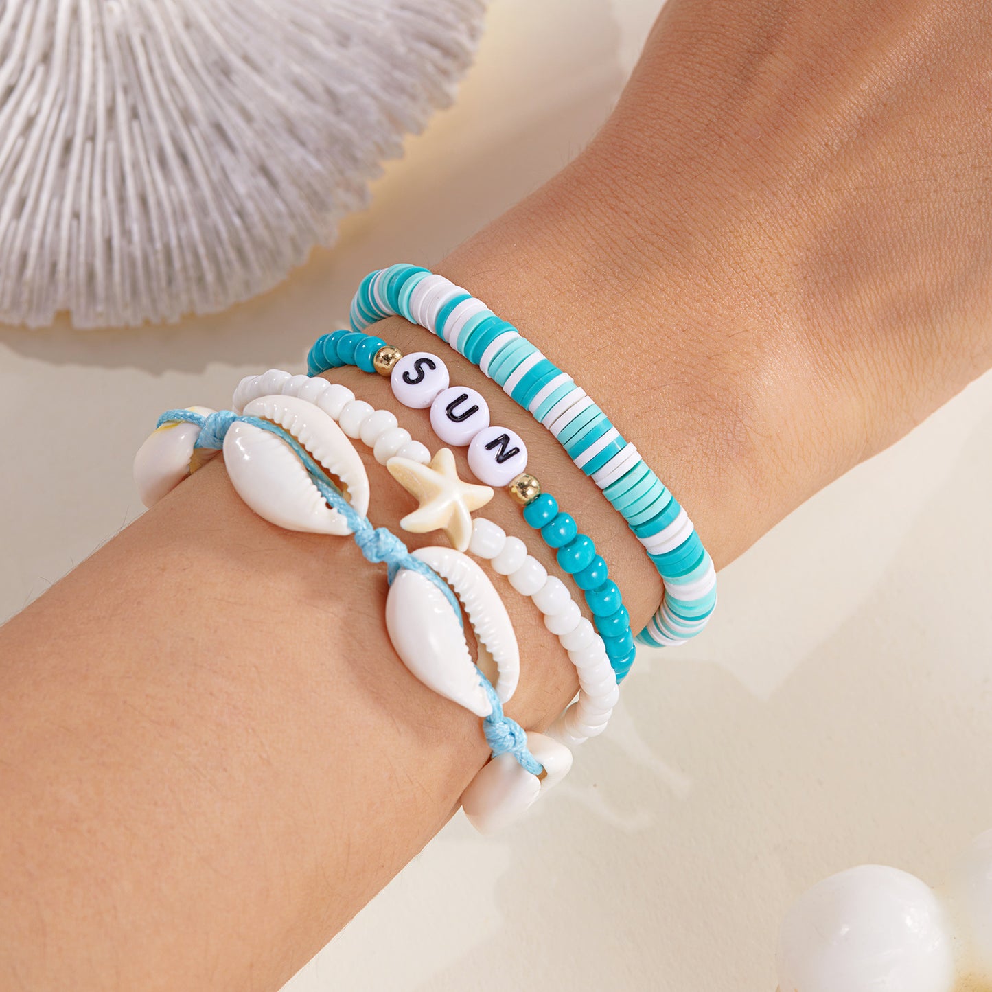 Bohemian Style Beach Vacation Conch Starfish Turtle Seed Bead Bracelet for Women