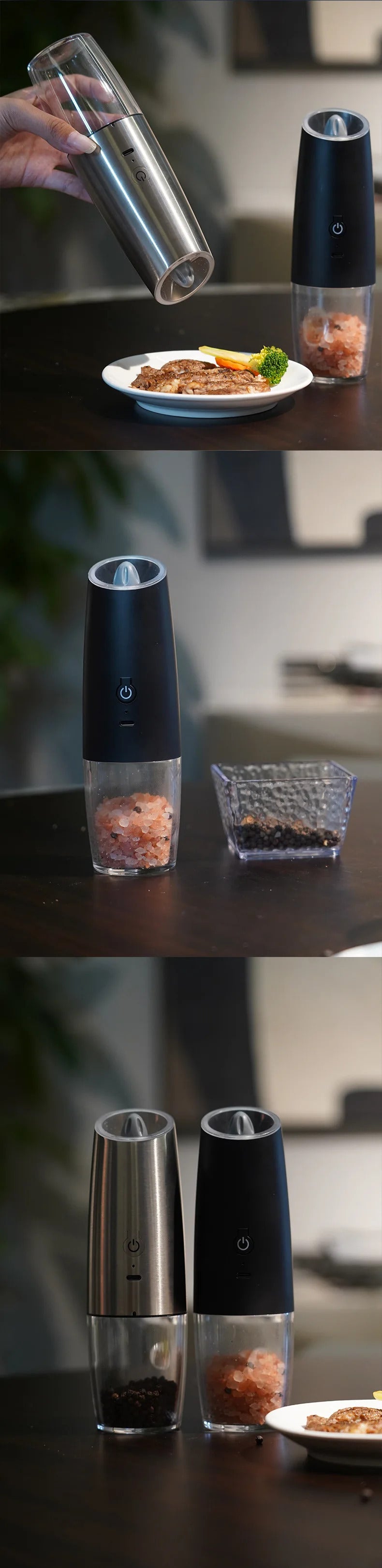 USB Rechargeable Electric Salt and Pepper Grinder Adjustable Coarseness Large Capacity Auto Spices Grinders Kitchen Cooking Tool