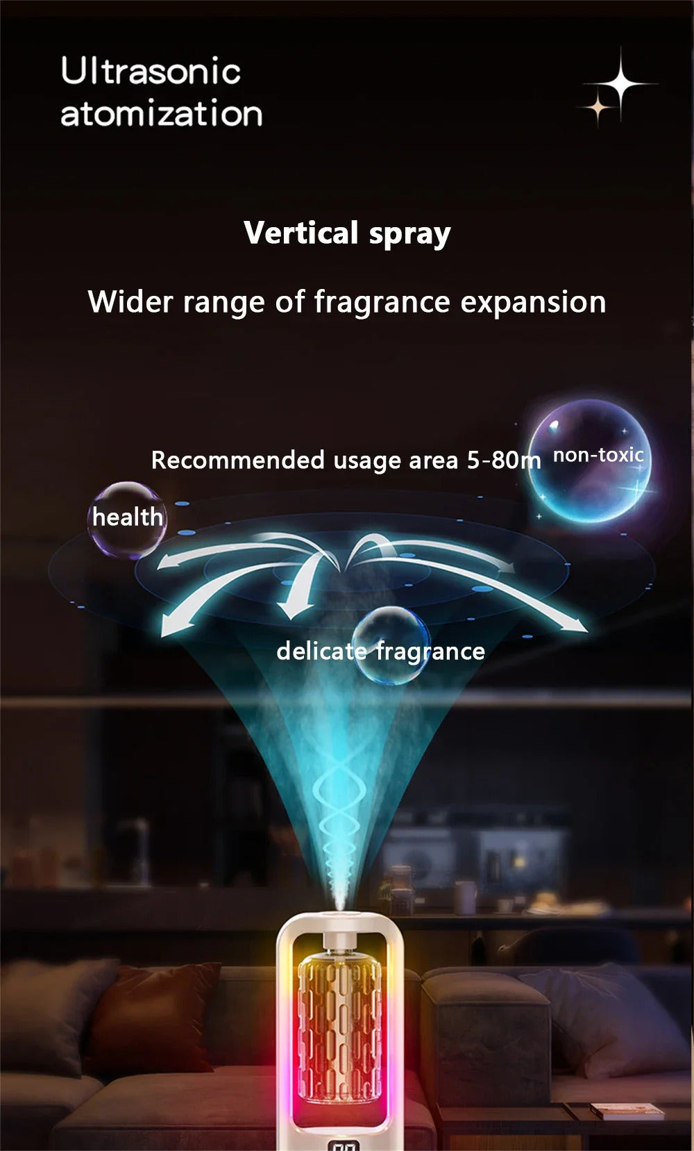 Wall-mounted Oil Aromatherapy Machine Air Purifying Automatic  Diffuser Toilet Deodorization Fragrance Humidifier Colorful Night