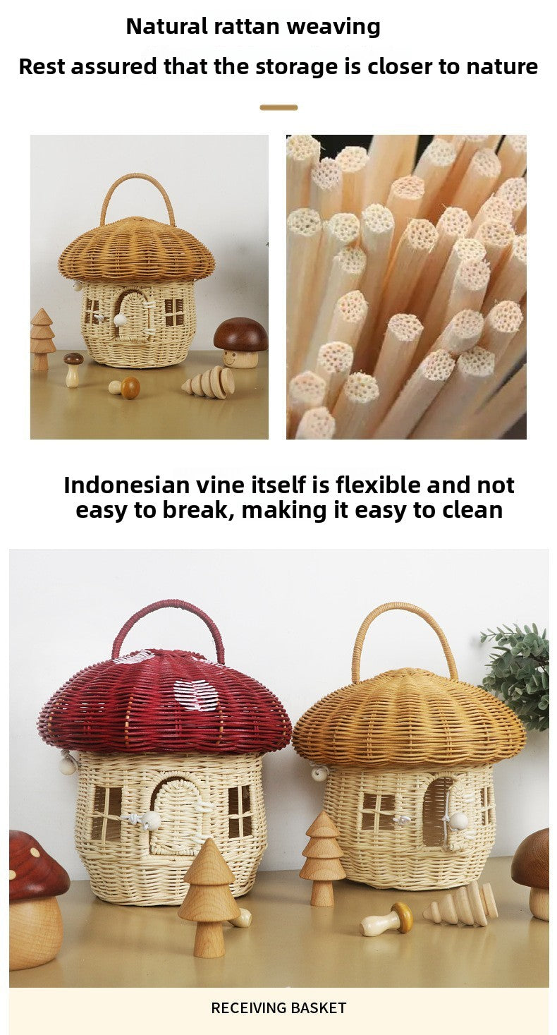 Acorn Handbag Handmade Rattan Mushroom Storage Box Children's Toy Basket Woven Storage Basket Photography Props