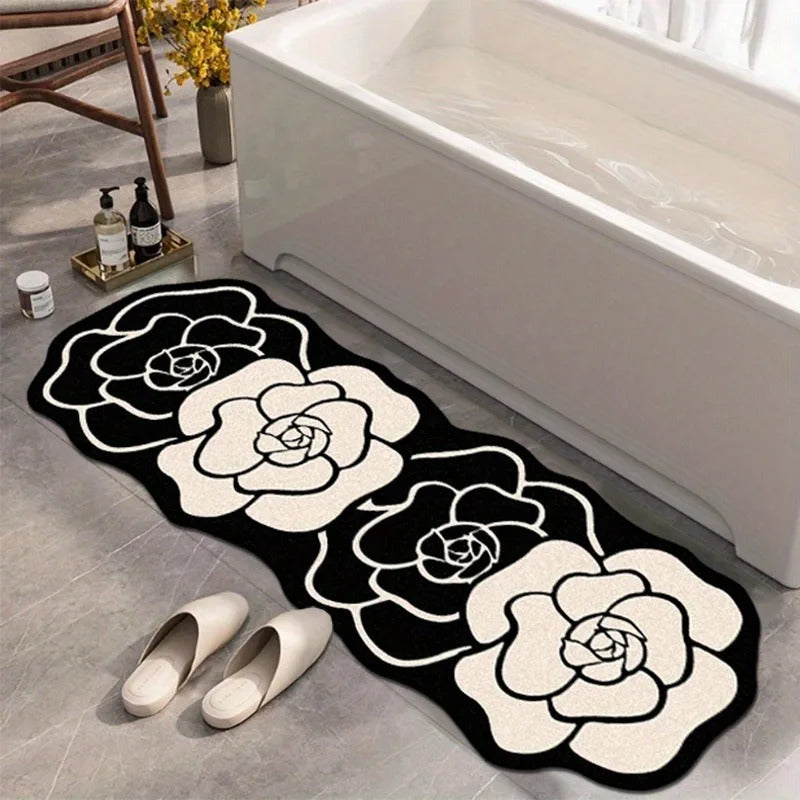 Personalized Design Camellia Flower Fluffy Carpet Bathroom Absorb Foot Mat Non-slip Floor Mat Home Decor Minimalist Bedroom Rug
