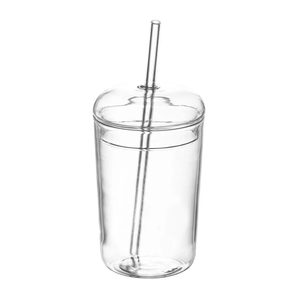 500ml Glass Coffee Cups With Lids Straws,Clear Smoothie Glasses,Round Dome Tumbler,Beer Mug,for Iced Tea Juice,Summer Drinkware
