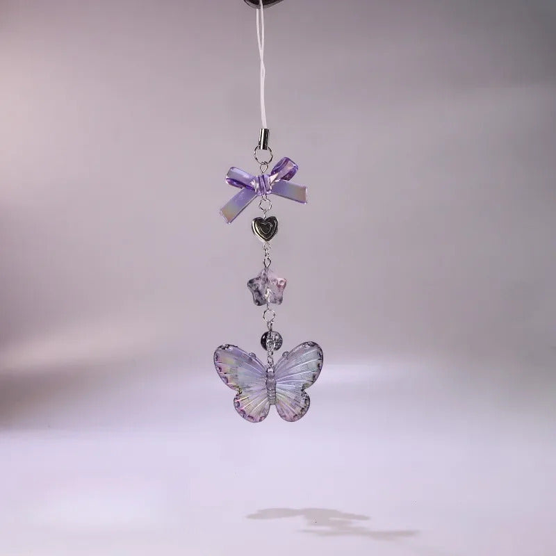 Purple Phone Charms Pendant Cool Girl Sweet Girl Key Chain Accessories For iPhone XR Schoolbag Airpods Earphones Y2K Butterfly