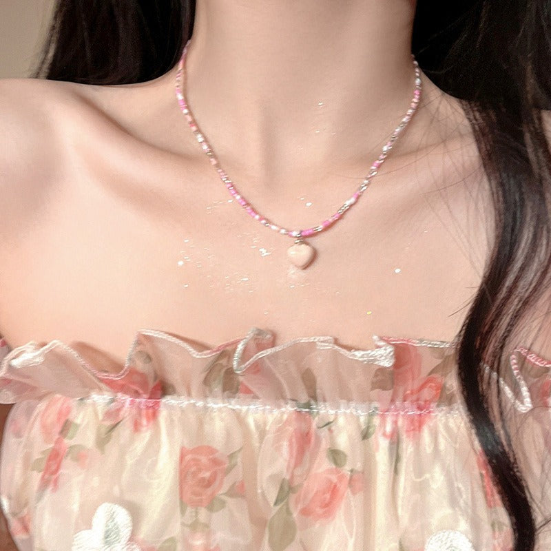 Candy-Colored Dopamine Necklace for Women All-Match Special-Interest Design Beaded Clavicle Chain Sweet Cool Hot Girl Necklace Online Influencer Jewelry