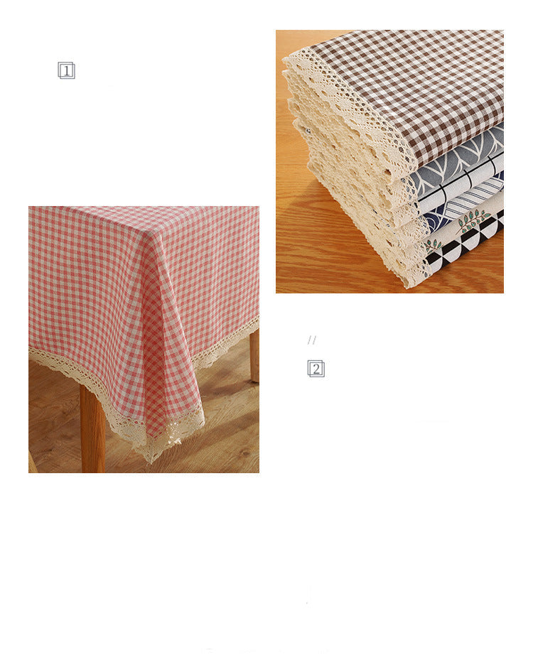 Fresh Cotton and Linen Plaid Tablecloth Coffee Table Dining Table Kindergarten Student Lace Cloth Art Square Picnic Tablecloth