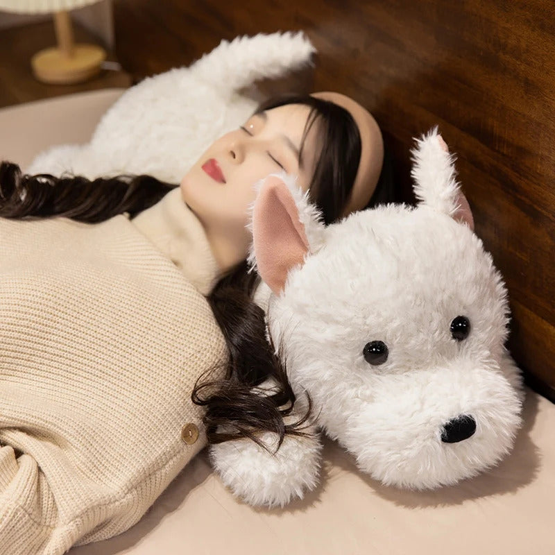Kawaii Fluffy Hair West Highland Dog White Terrier Plushie Soft Puppy Plush Toy Stuffed Lifelike Animal Appease Doll Pillow