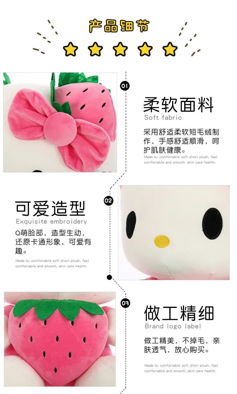 22cm Sanrio KT Cat Plush Toys Kawaii Strawberry KT Cat Plush Doll Home Decor Plushie Toy Girl Birthday Gift