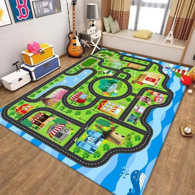 Thickened Flannel Carpet Living Room Children's Bedroom Decoration Floor Rug Cartoon Road Play Mat Soft Tatami Carpets Non-slip
