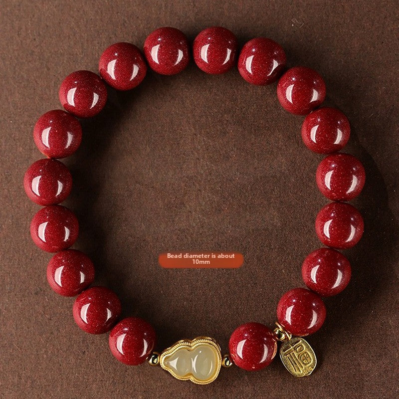 Purple Gold Sand Cinnabar Jade Gourd Bracelet for Men and Women Cinnabar Fortune Pendant Bracelet